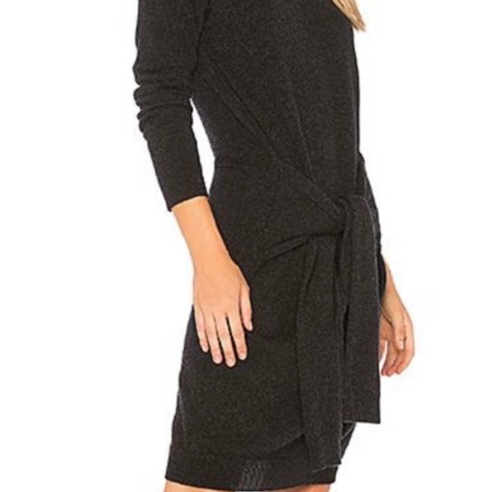 Autumn cashmere waist tie 100% cashmere knee length dress charcoal grey size XS
